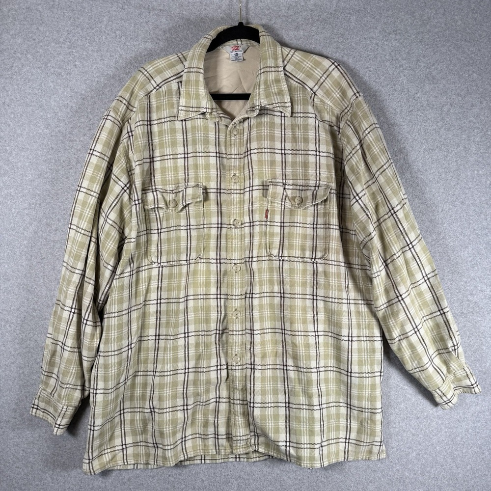 Levis Dry Goods Mens Flannel Plaid Button Up Long Sleeve Shirt XL Cotton Casual